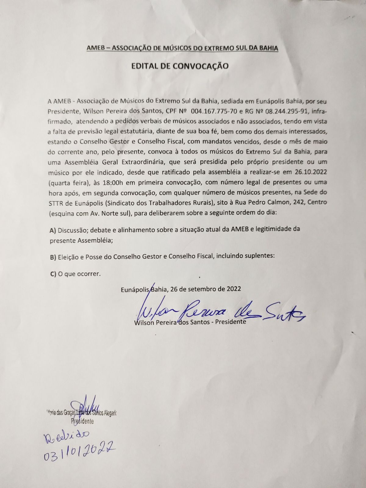 Eunápolis - Nova diretoria do Sindicato de Músicos foi eleita e tomou posse 6