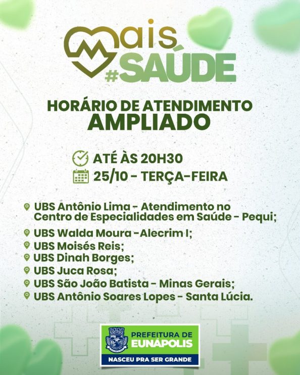 Prefeitura de Eunápolis amplia horário de funcionamento de unidades de saúde nesta terça 13
