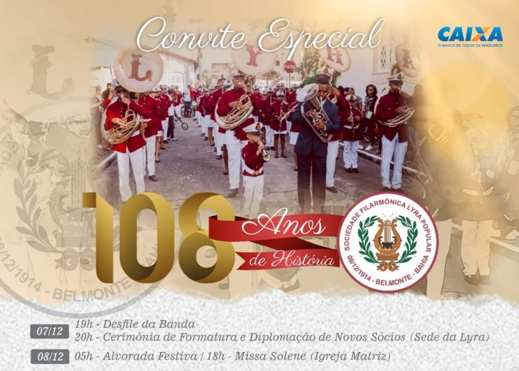 Lyra Popular de Belmonte divulga a programação das comemorações dos seus 108 anos. 10