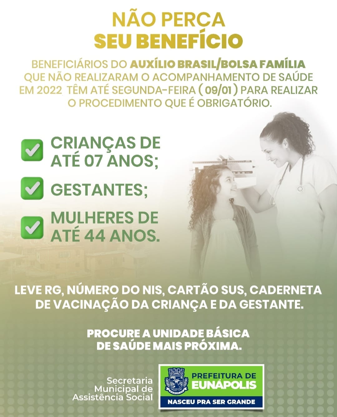 Beneficiários do Auxílio Brasil/ Bolsa Família devem realizar pesagem até esta segunda-feira 4