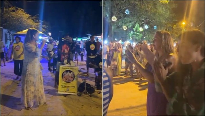 Cantora baiana 'dá canja' no meio da praça em Trancoso e faz alegria dos fãs 12