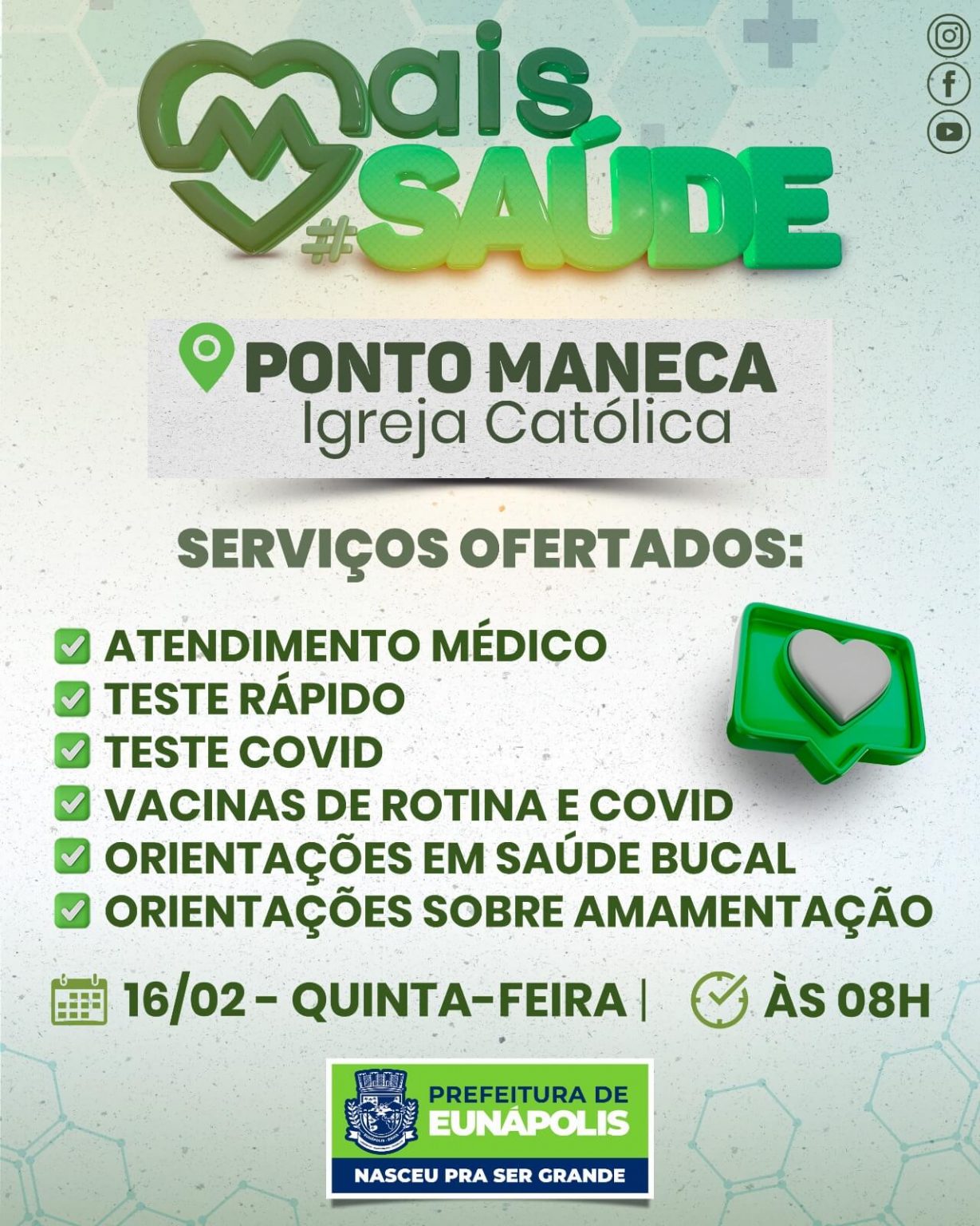 Prefeitura de Eunápolis realiza ação com diversos serviços de saúde no Ponto Maneca nesta quinta-feira Prefeitura de Eunápolis realiza ação com diversos serviços de saúde no Ponto Maneca nesta quinta-feira 6