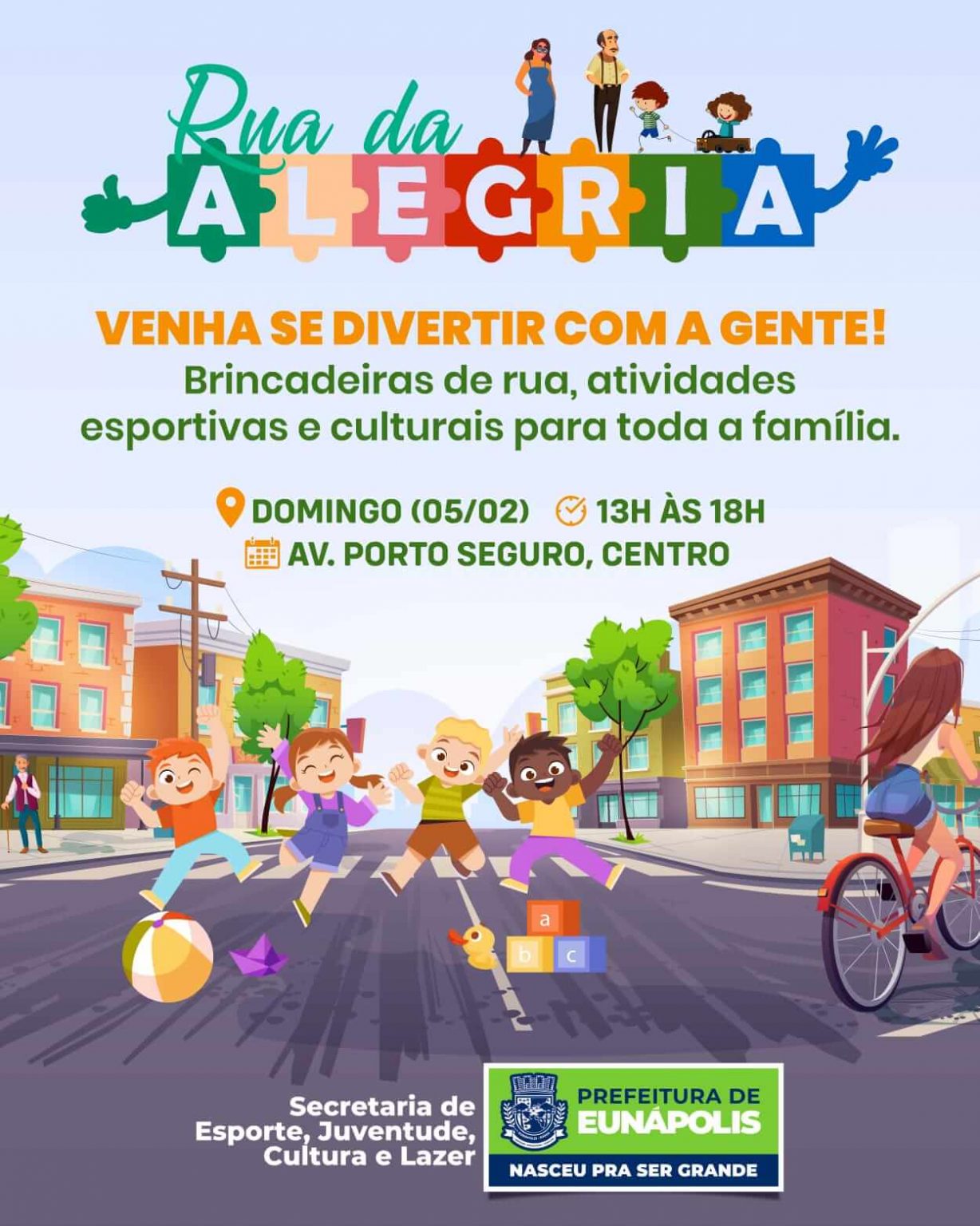 “Rua da Alegria” reúne esporte, cultura e lazer na Avenida Porto Seguro neste domingo “Rua da Alegria” reúne esporte, cultura e lazer na Avenida Porto Seguro neste domingo 10