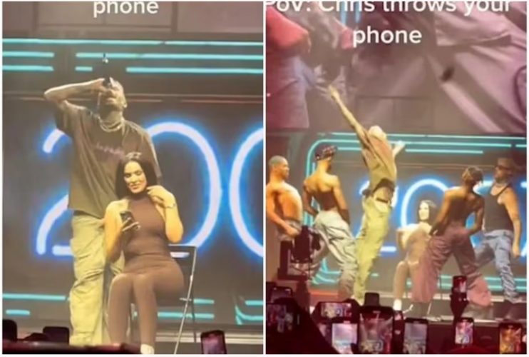 Chris Brown convida fã para o palco e joga o celular dela plateia; veja vídeo 4