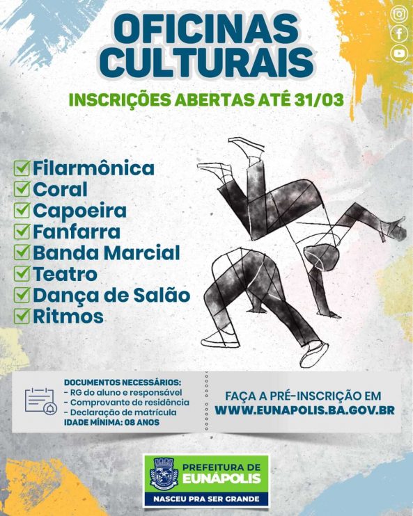 Prefeitura de Eunápolis abre pré-inscrições para diversas oficinas culturais 4