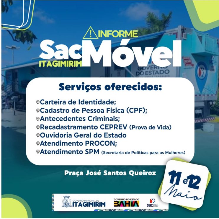 SAC Móvel realiza atendimentos no município de Itagimirim na próxima semana 8