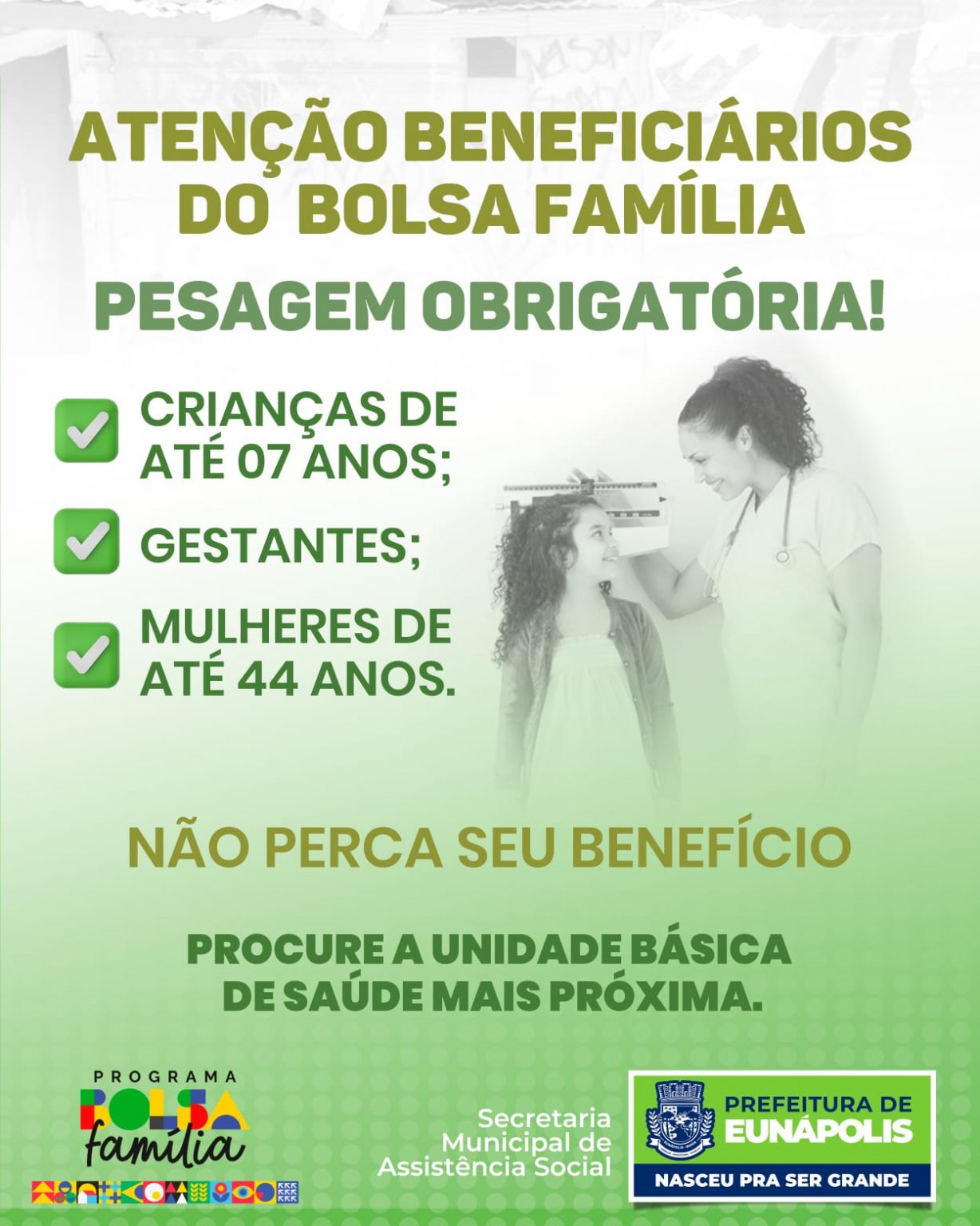Prefeitura de Eunápolis convoca beneficiários do Bolsa Família para pesagem obrigatória até 30 de maio 8