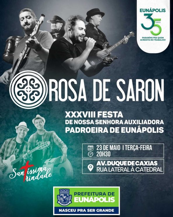 Prefeitura de Eunápolis promove show de Rosa de Saron na Festa da Padroeira nesta terça-feira 4