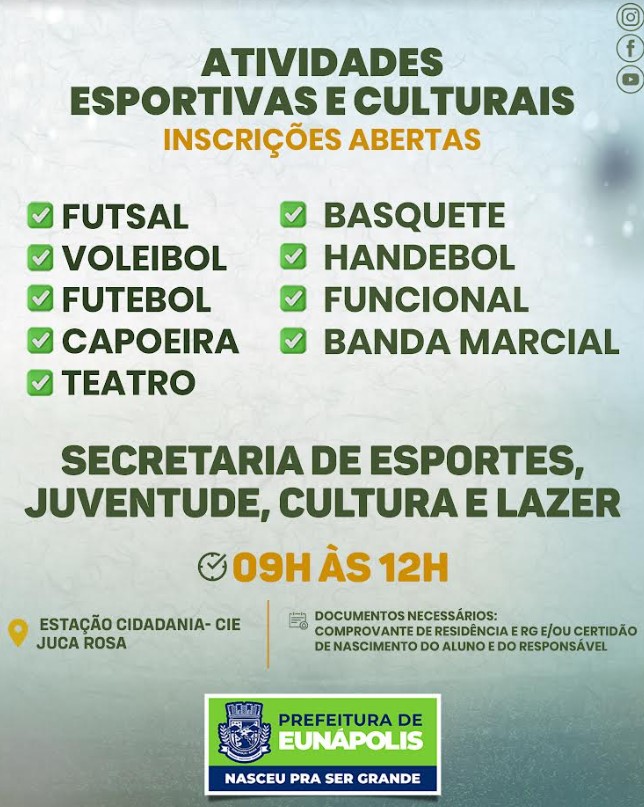 Prefeitura de Eunápolis está com inscrições abertas para diversas atividades físicas e culturais 20