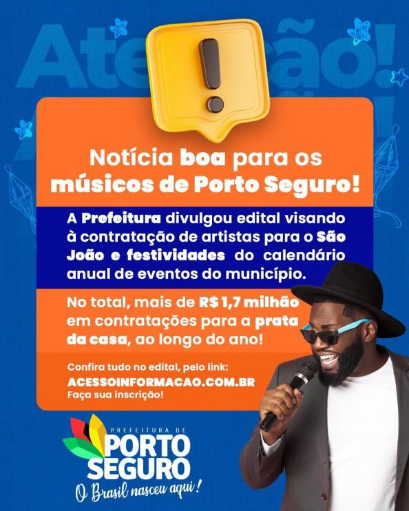 Prefeitura de Porto Seguro lança edital para credenciamento de artistas 9