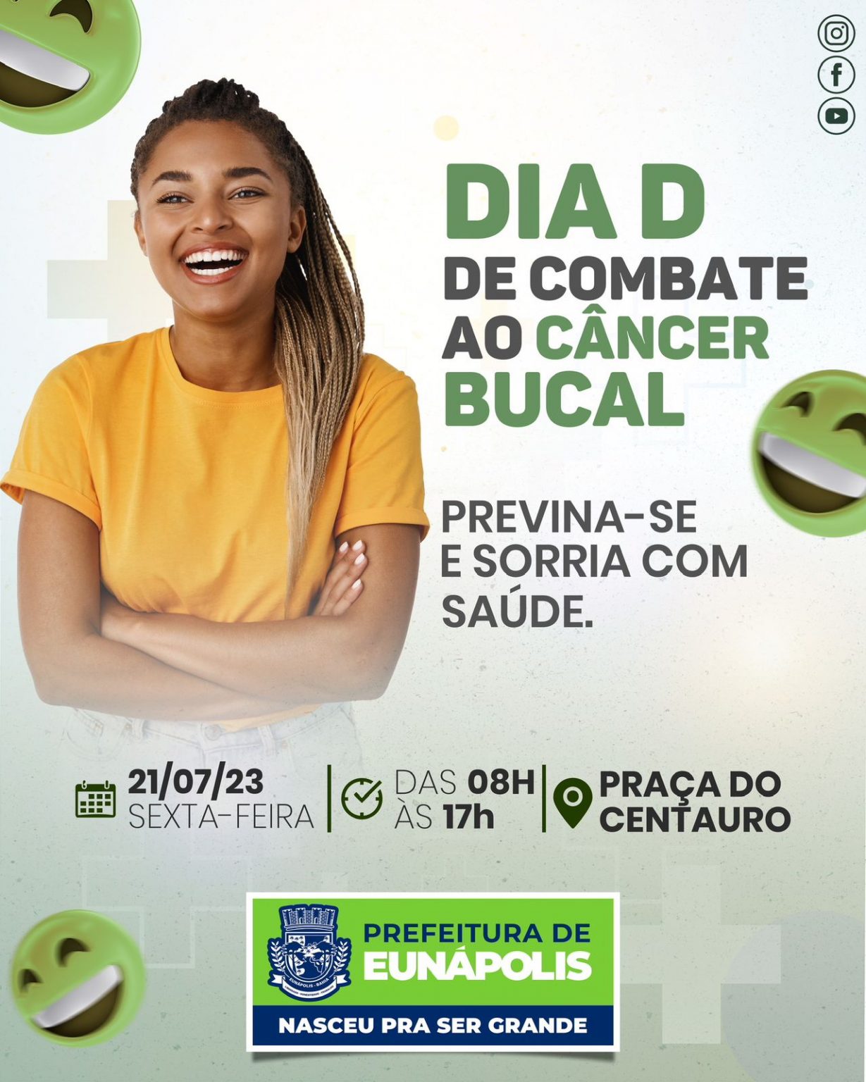 Saúde promove Dia D de Combate ao Câncer Bucal na Praça do Centauro nesta sexta-feira 10