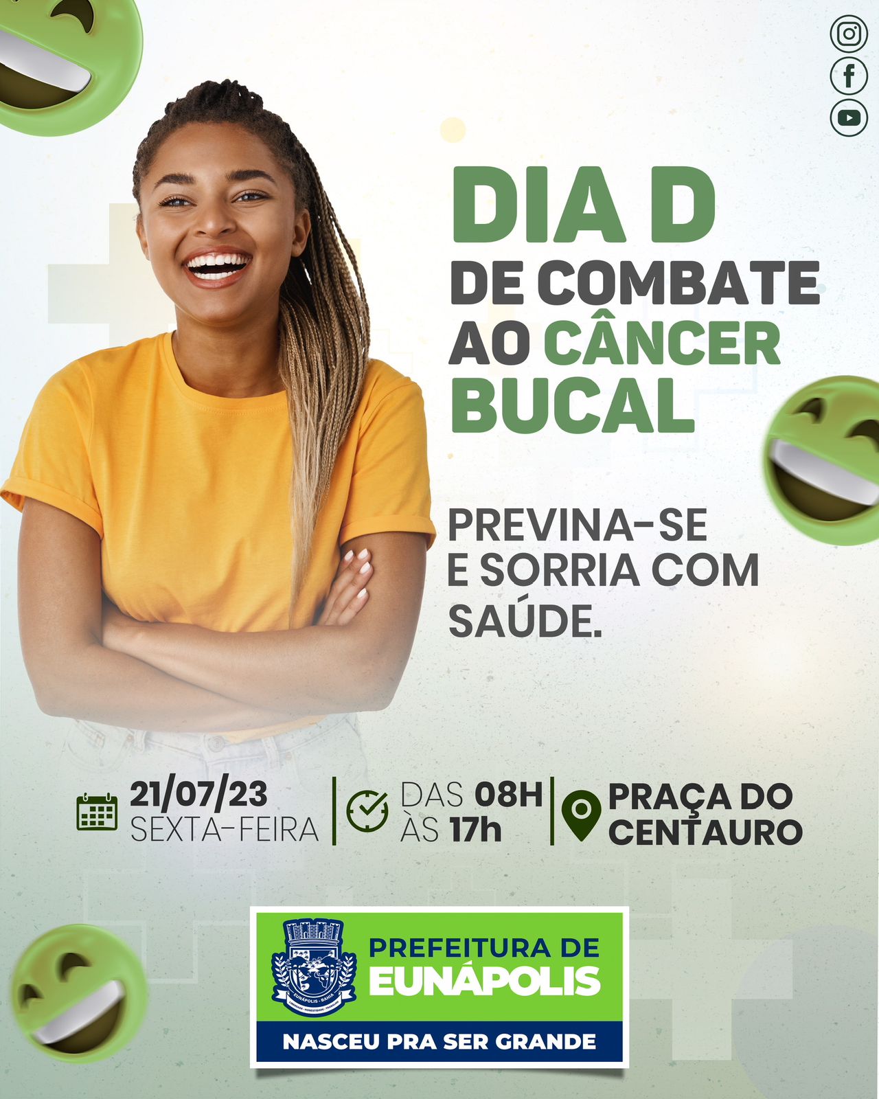 Saúde promove Dia D de Combate ao Câncer Bucal na Praça do Centauro nesta sexta-feira 5