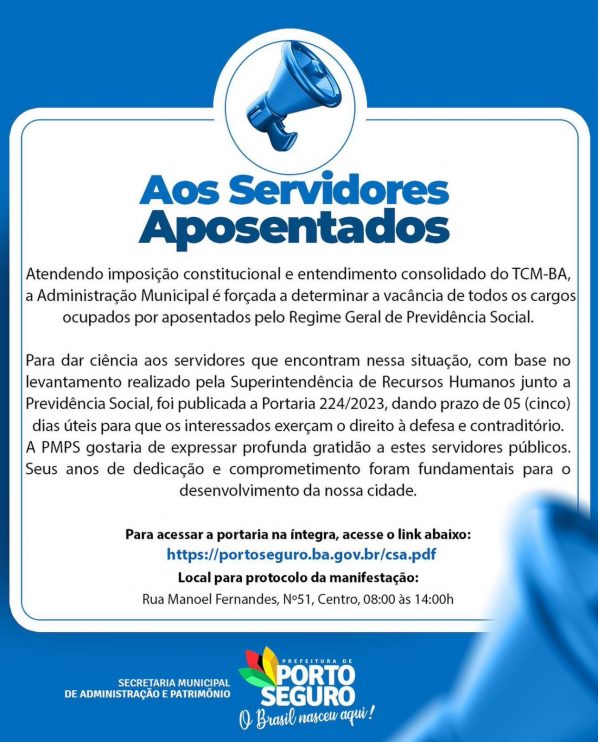 Secretaria Municipal de Administração de Porto Seguro adequa servidores aposentados à orientação de Tribunais 4