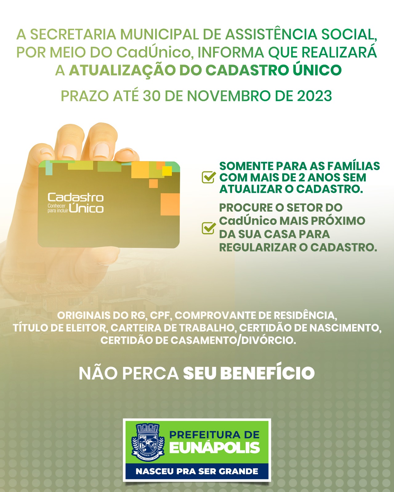 Beneficiários do CadÚnico com cadastro desatualizado devem realizar atualização até dia 30 de novembro 5