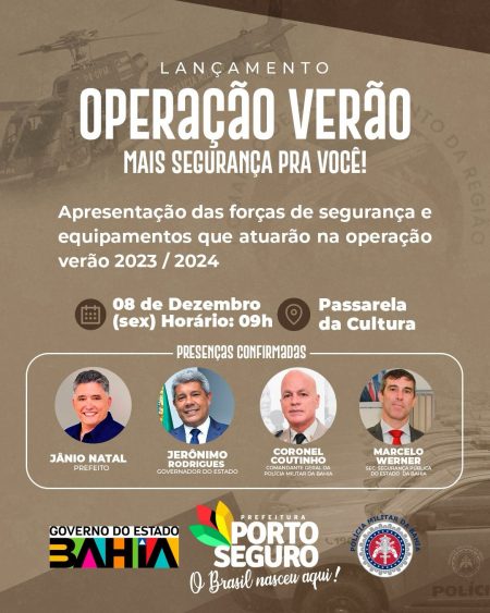 Operação Verão do Estado da Bahia será lançada em Porto Seguro nesta sexta-feira 18