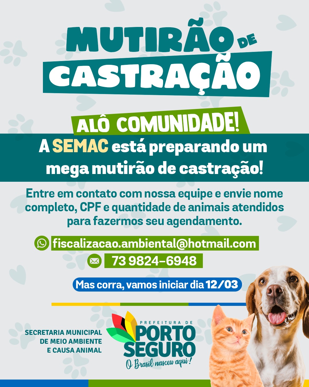 MUTIRÃO DE CASTRAÇÃO DA SEMAC AMPLIA ATENDIMENTO PARA ANIMAIS DOMÉSTICOS 5