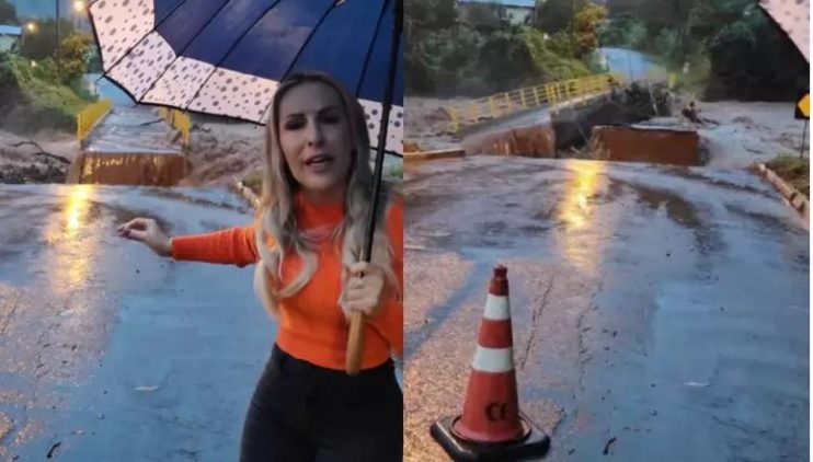 Ponte é arrastada pela correnteza enquanto prefeita grava vídeo sobre chuva no RS 4