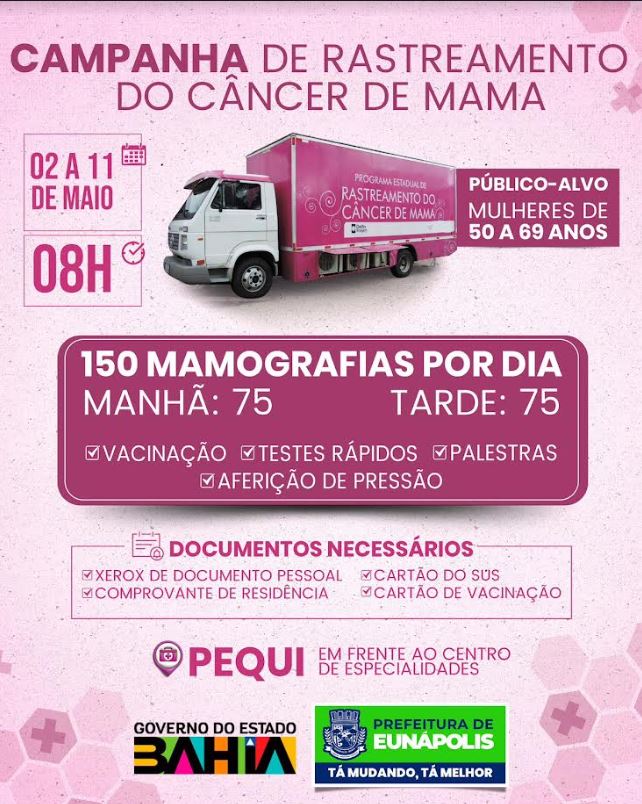 Prefeitura de Eunápolis recebe campanha estadual de rastreamento do câncer de mama para mulheres entre 50 e 69 anos 13