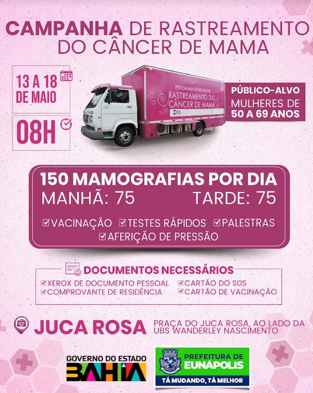 Prefeitura de Eunápolis recebe campanha estadual de rastreamento do câncer de mama para mulheres entre 50 e 69 anos 14