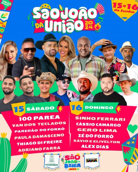 Prefeitura de Itagimirim divulga lista de atrações para mais uma edição do São João da União. Festa acontece no próximo fim de semana 7