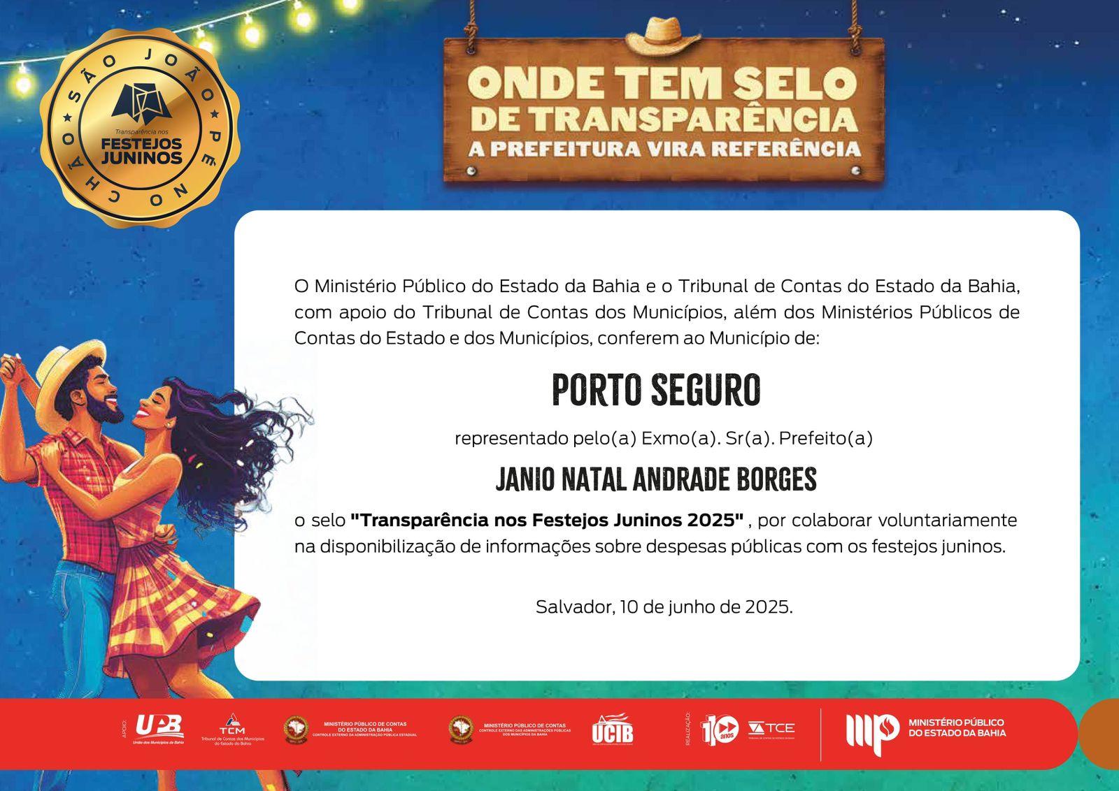 Porto Seguro é reconhecido com o selo “Transparência nos Festejos Juninos 2025” 4