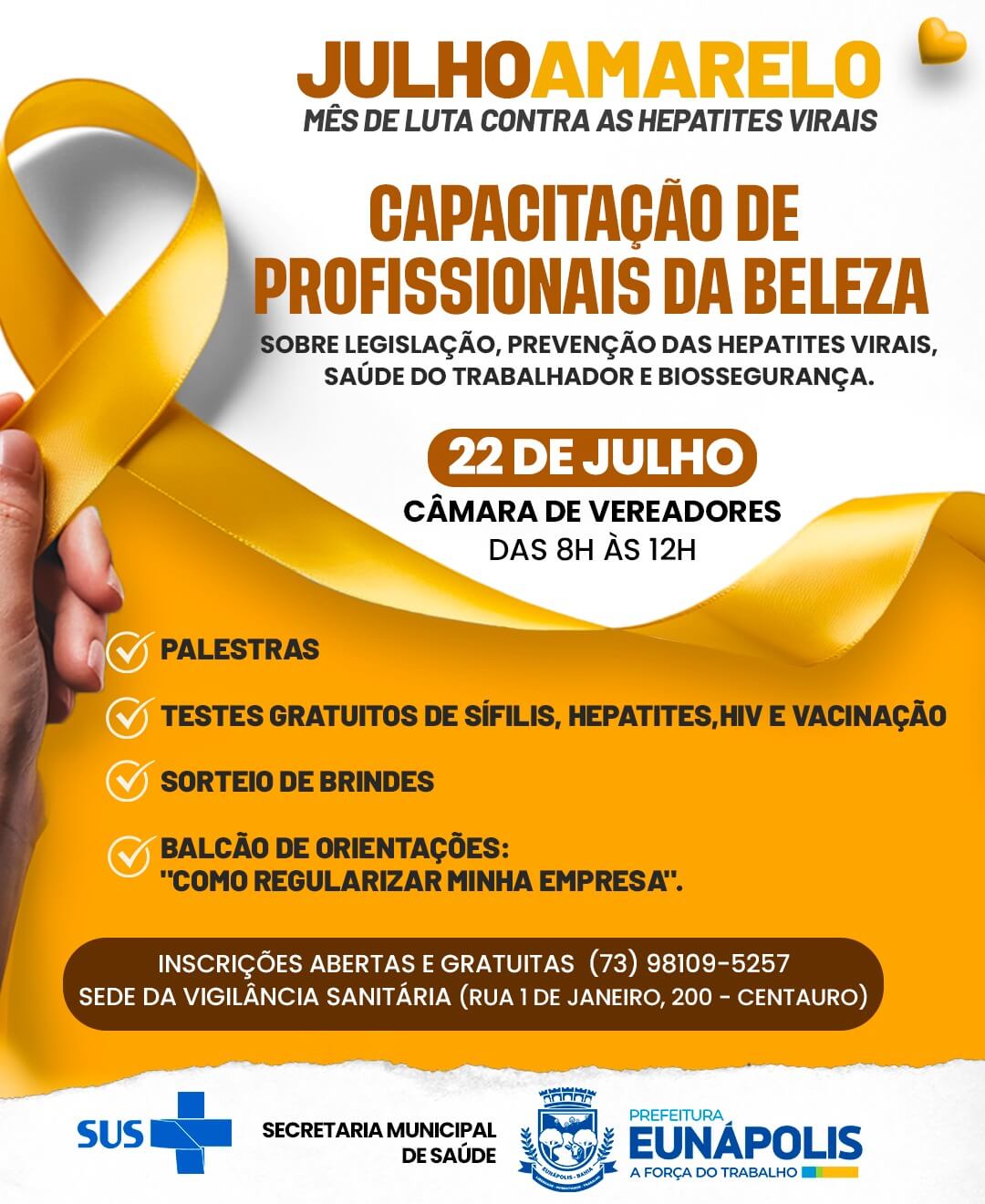 Julho Amarelo: Prefeitura de Eunápolis convida profissionais da beleza para capacitação gratuita sobre hepatites virais 4