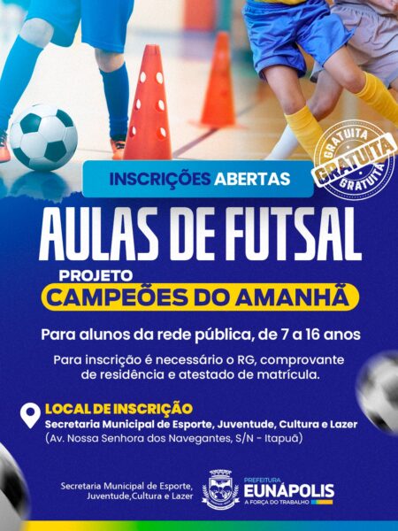 Prefeitura de Eunápolis lança projeto de aulas gratuitas de futsal para alunos da rede pública Prefeitura de Eunápolis lança projeto de aulas gratuitas de futsal para alunos da rede pública 7