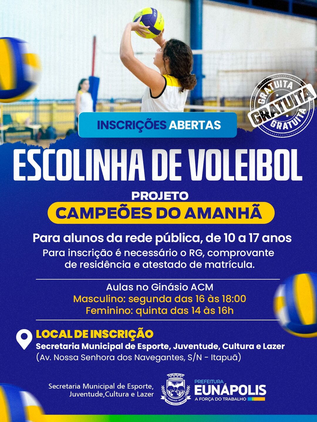 Prefeitura de Eunápolis abre inscrições para a Escolinha de Voleibol 4