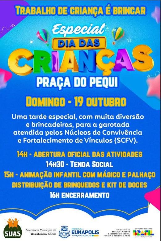 Prefeitura de Eunápolis promoverá Festa do Dia das Crianças em 19 de outubro no Pequi 4