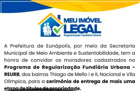 Prefeitura de Eunápolis vai entregar mais 200 títulos da REURB em 18 de dezembro Prefeitura de Eunápolis vai entregar mais 200 títulos da REURB em 18 de dezembro 125
