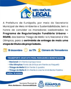 Prefeitura de Eunápolis vai entregar mais 200 títulos da REURB em 18 de dezembro Prefeitura de Eunápolis vai entregar mais 200 títulos da REURB em 18 de dezembro 1