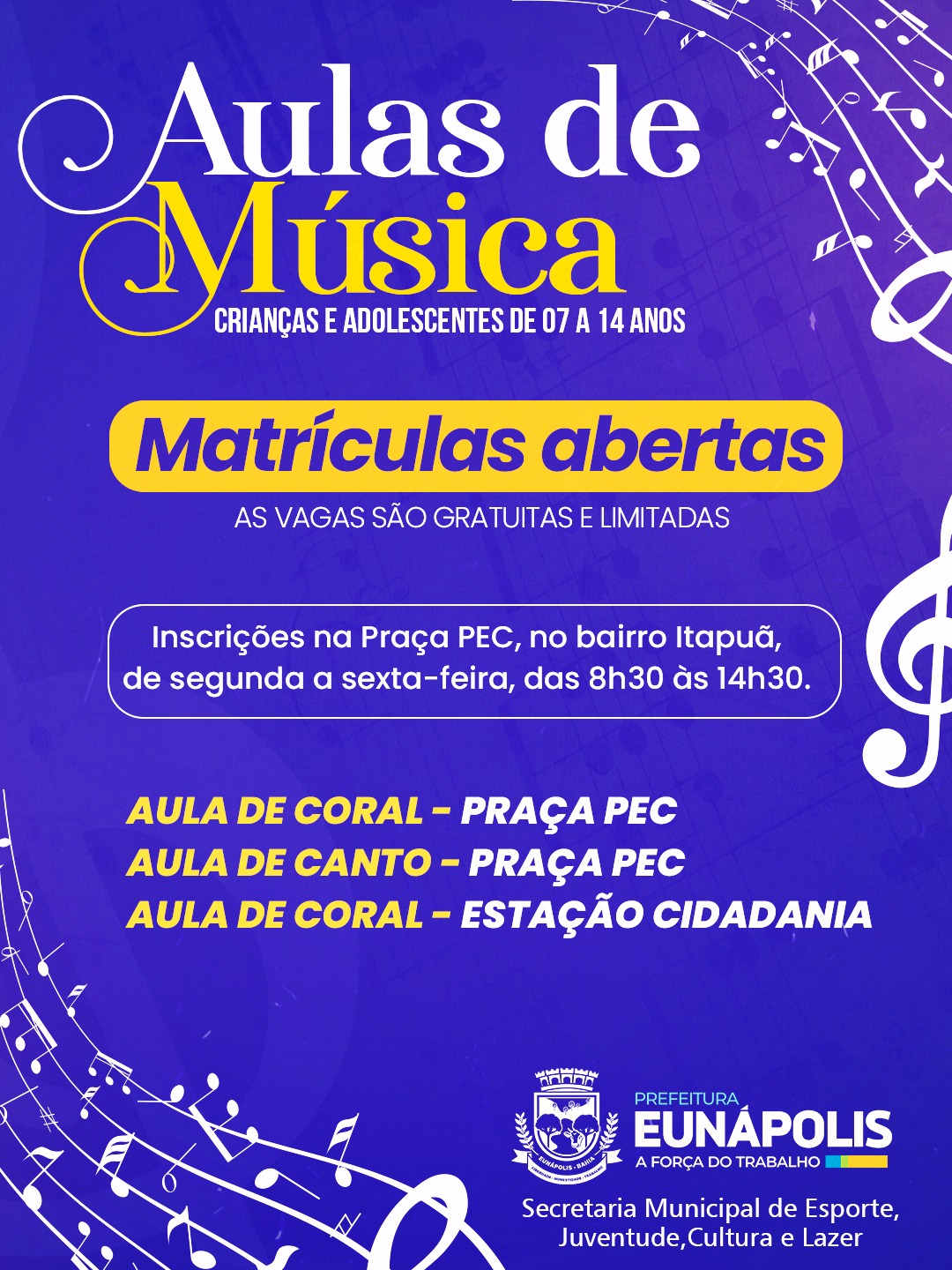 Prefeitura de Eunápolis abre inscrições para oficinas gratuitas de coral e canto para crianças e adolescentes 5