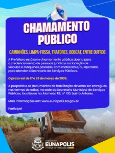 Prefeitura de Eunápolis abre credenciamento para locação de máquinas e veículos pesados 1