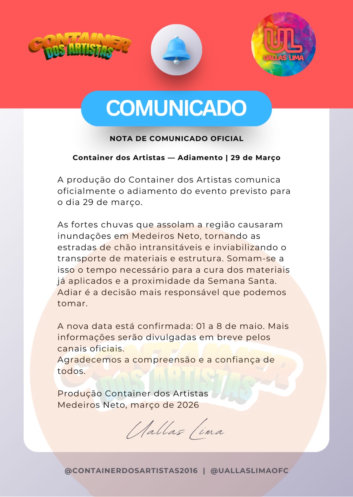 Evento Container dos Artistas é adiado para maio após fortes chuvas em Medeiros Neto 5