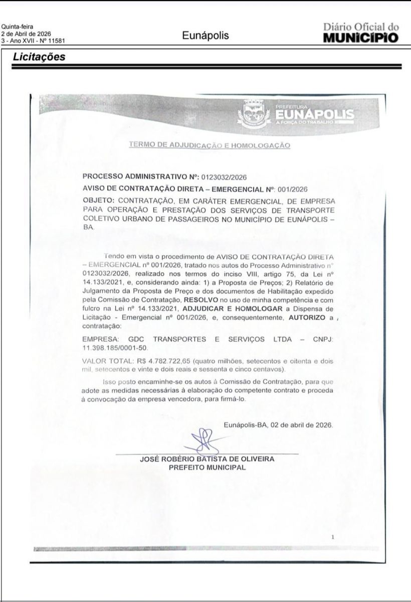 Prefeitura de Eunápolis divulga contratação de nova empresa para o transporte coletivo urbano 5