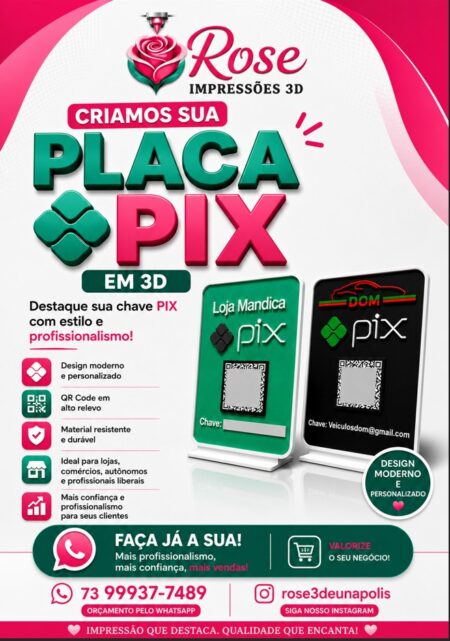 Rose Impressões 3D criação de placas Pix personalizadas que destacam negócios com estilo e profissionalismo 5