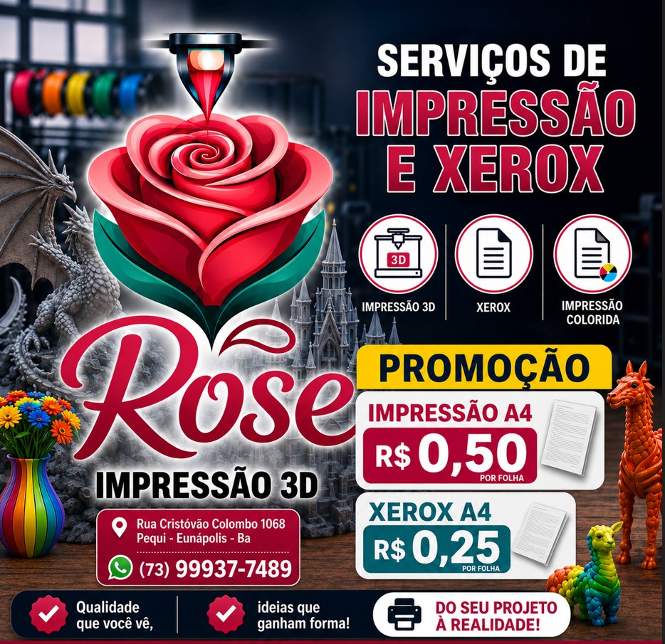 Rose Impressão 3D amplia serviços e lança promoção especial para impressões e xerox em Eunápolis 4