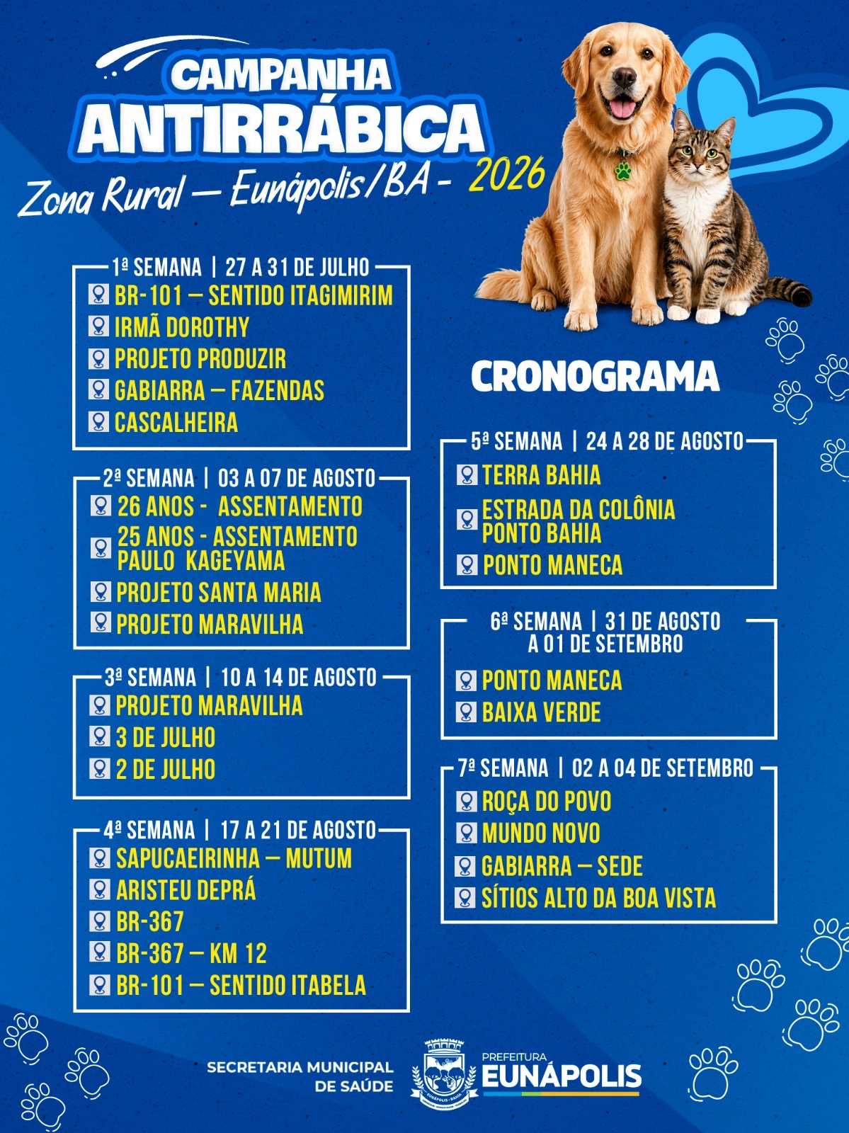 Prefeitura de Eunápolis inicia campanha de vacinação antirrábica na zona rural nesta segunda-feira (27) 5