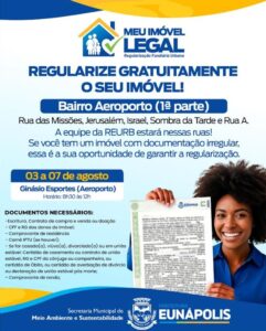 Prefeitura de Eunápolis promove mutirão de regularização de imóveis no bairro Aeroporto entre os dias 3 e 7 de agosto Prefeitura de Eunápolis promove mutirão de regularização de imóveis no bairro Aeroporto entre os dias 3 e 7 de agosto 1