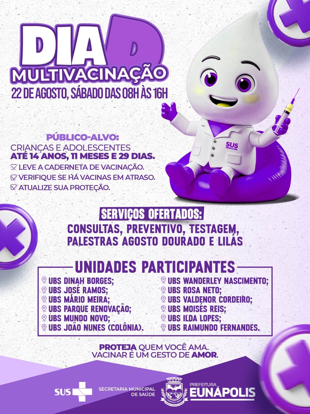 Prefeitura de Eunápolis realiza Dia D da Multivacinação com serviços de saúde neste sábado (22) 5