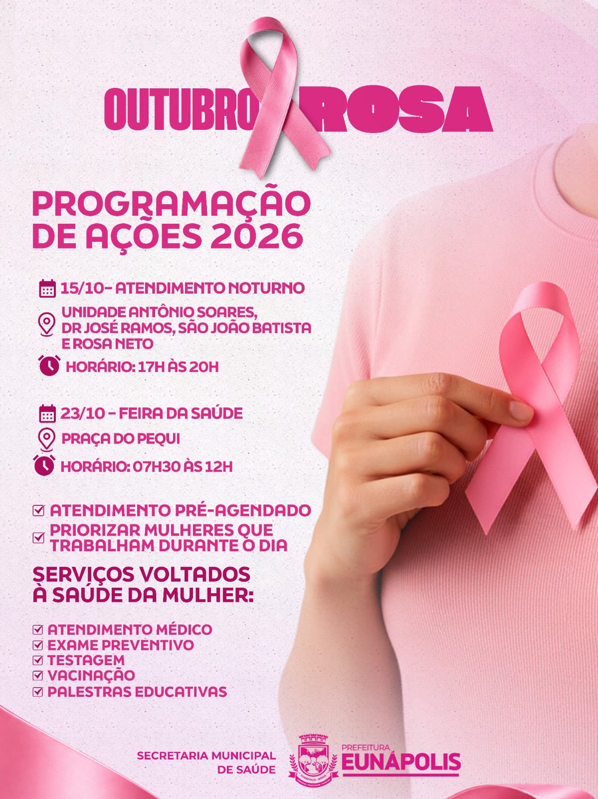 Outubro Rosa: Prefeitura de Eunápolis intensifica ações com atendimentos noturnos e Feira da Saúde; confira programação 4