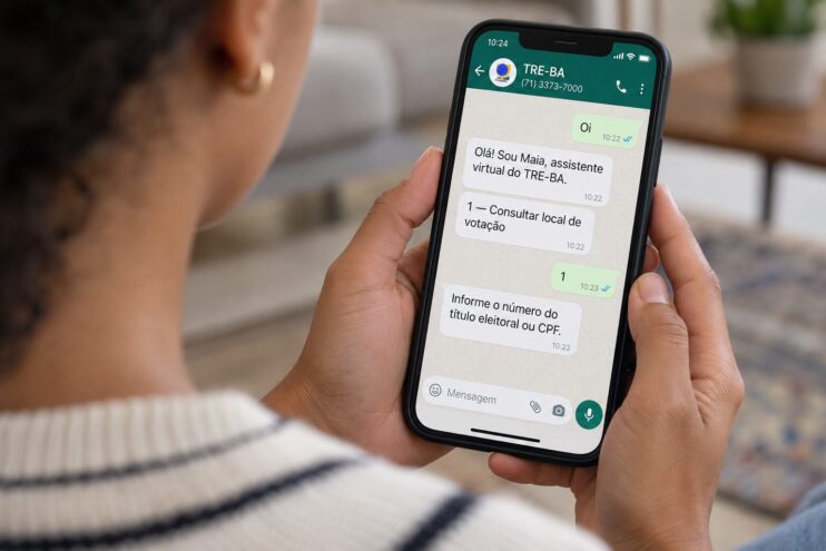 Não sabe onde votar nas eleições deste domingo? Tire a dúvida pelo WhatsApp do TRE-BA Não sabe onde votar nas eleições deste domingo? Tire a dúvida pelo WhatsApp do TRE-BA 4